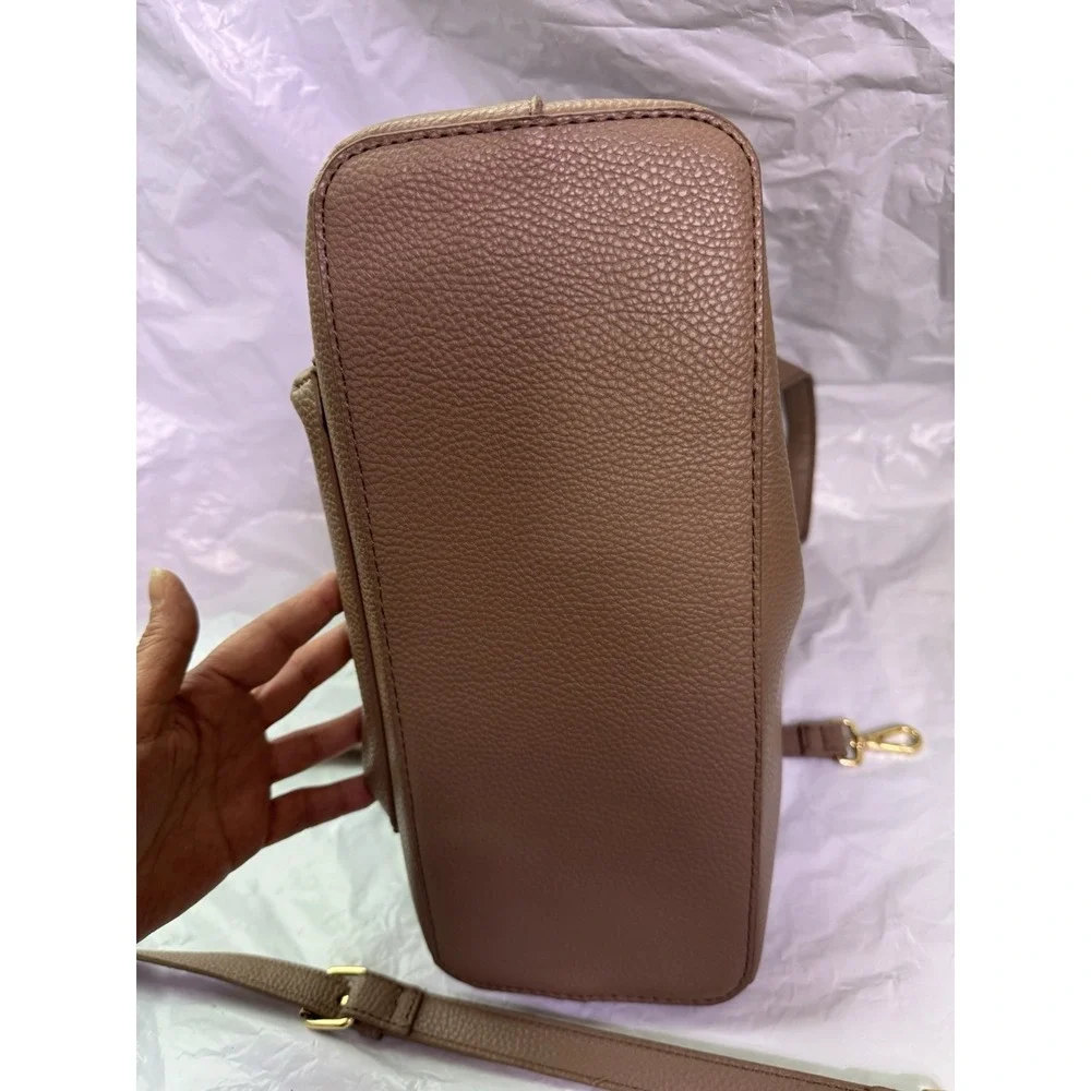 Steve Madden Beige Structured Satchel Handbag With Front Pocket & Gold Hardware - Picture 9 of 10